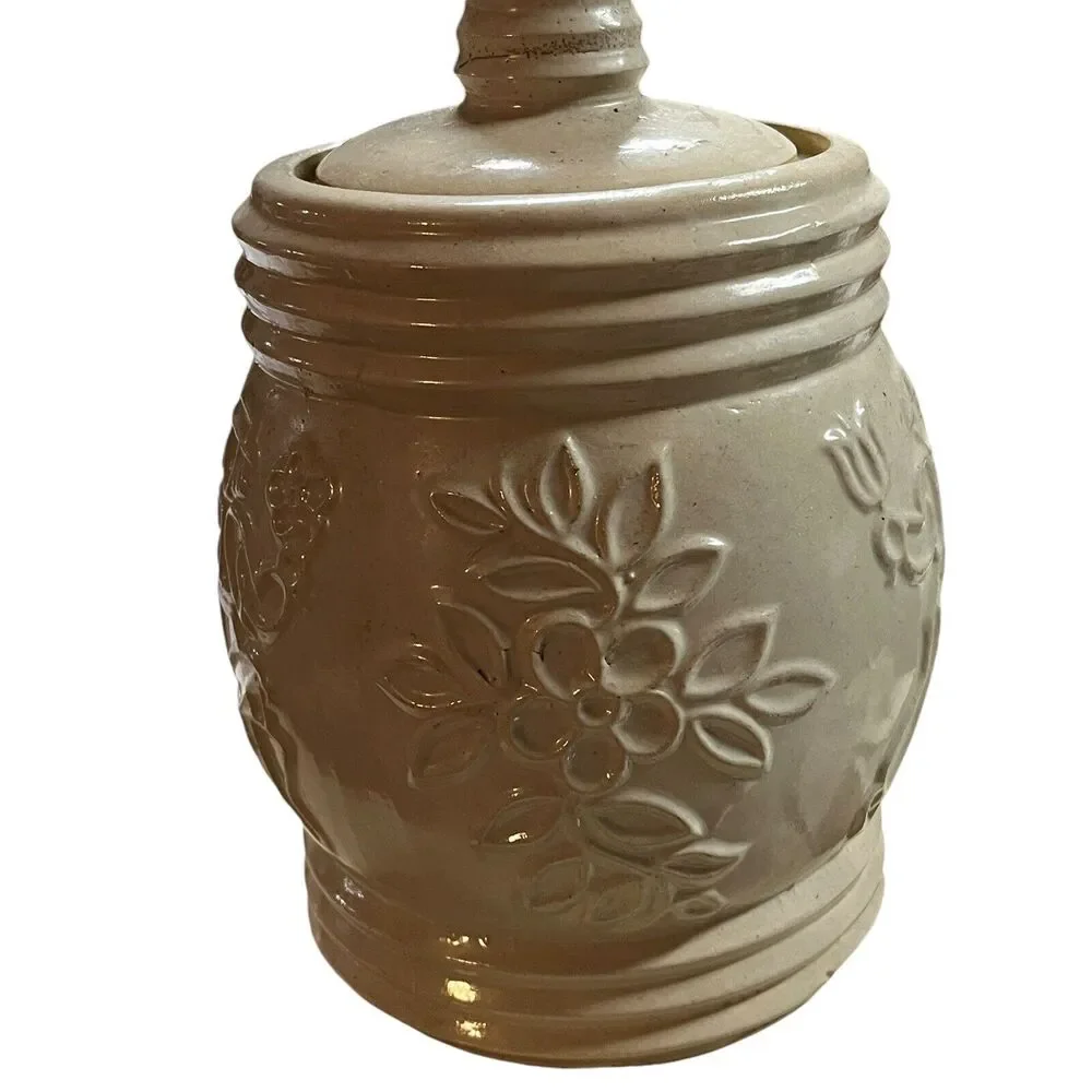 Red Wing Crock Cookie Jar Dancing Peasants Cream Natural Stoneware Vintage 1940s